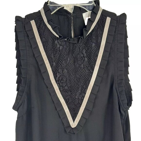 Moon Black Gray Sleeveless Blouse Lace Insert Semi Sheer Women's Size Small EUC - Picture 2 of 8